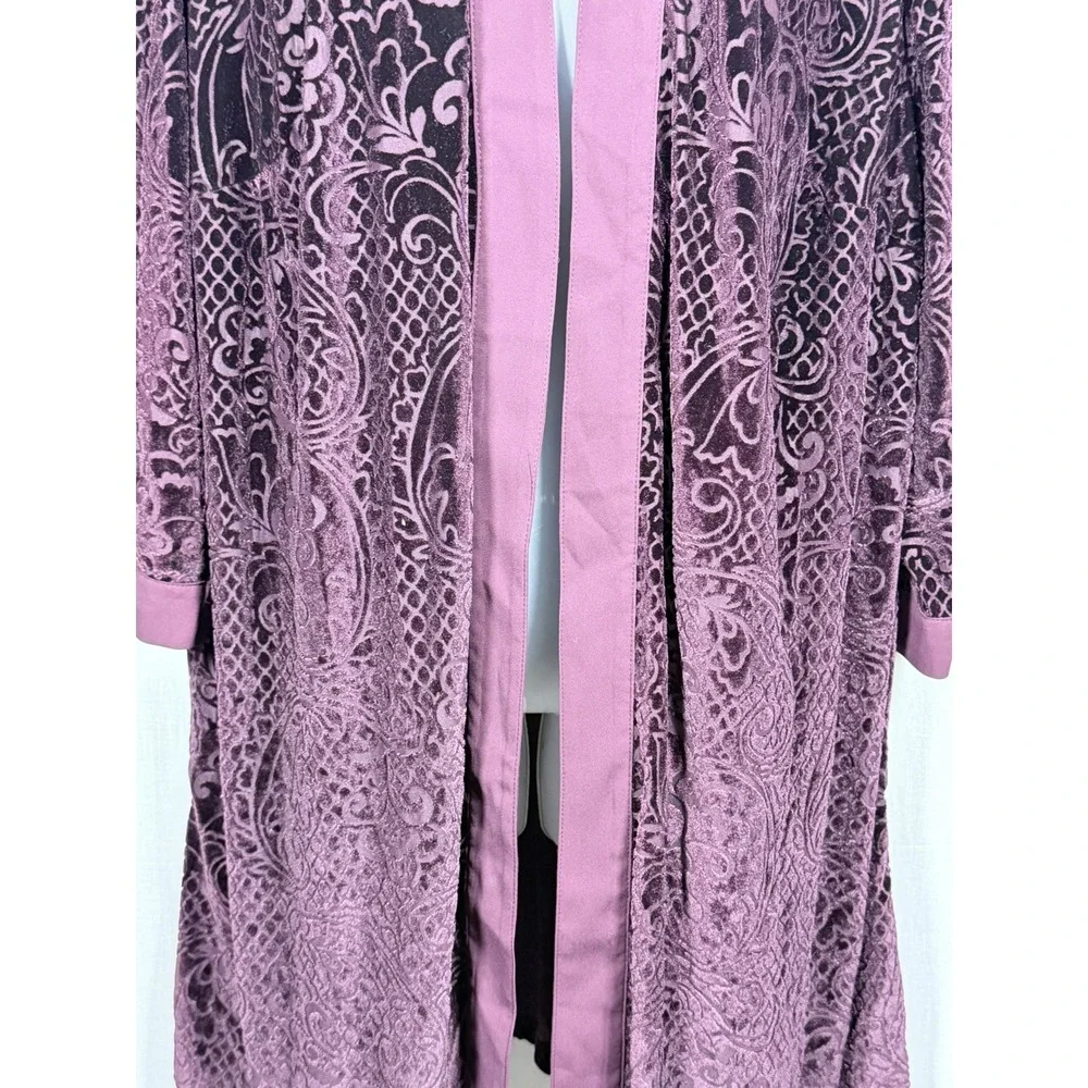 Catherines NWT Velvet Burnout Cardigan Womens 2X Purple Kimono Metallic Whimsy